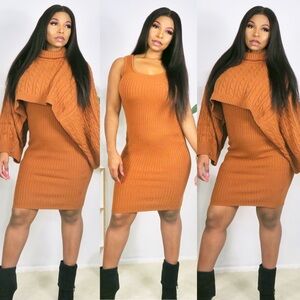 Two-Piece Rust Turtle Neck Crop Sweater Dress Set